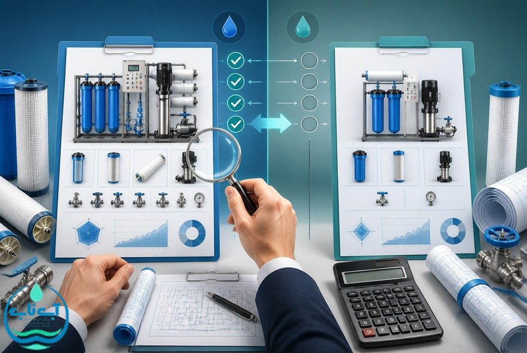 بررسی فنی پیش فاکتور تصفیه آب صنعتی شامل ظرفیت تولید، ممبران و تجهیزات پیش تصفیه
